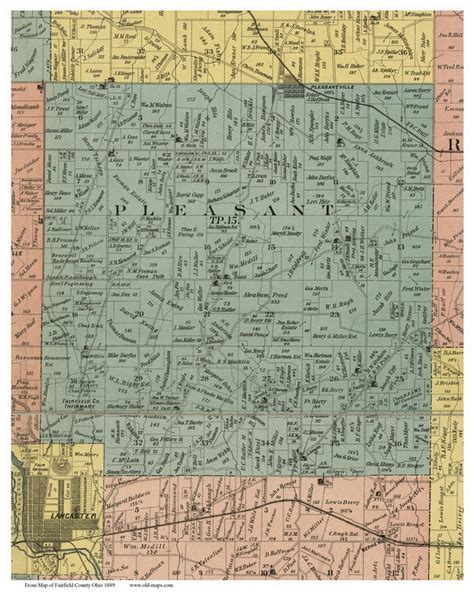 Pleasant Ohio 1889 Old Town Map Custom Print Fairfield Co Old Maps