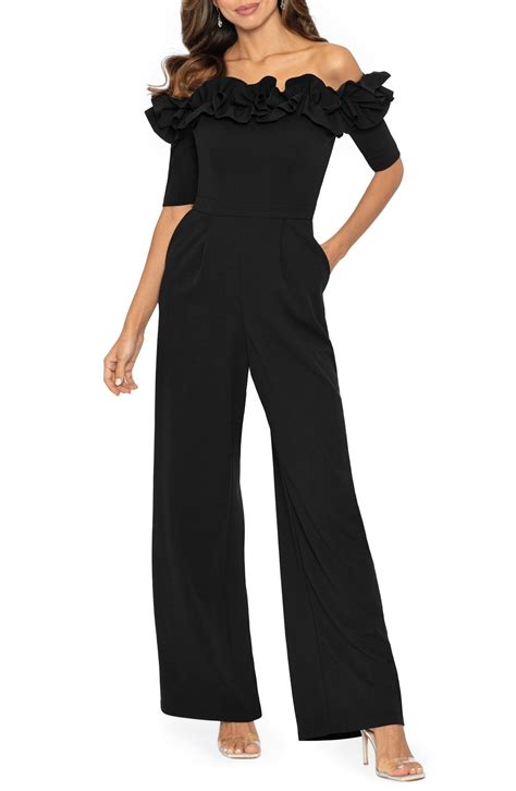 Xscape Evenings Ruched Ruffle Scuba Crepe Jumpsuit Nordstrom Jumpsuit Dressy Crepe Jumpsuit