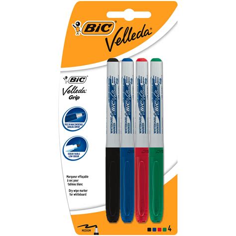 Bic Velleda Grip White Board Markers Assorted Colours 4 Pack Wilko