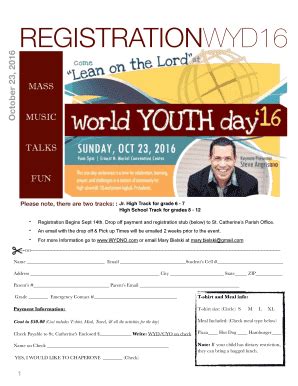 Fillable Online Wyd Registration Form St Catherine Of Siena Fax