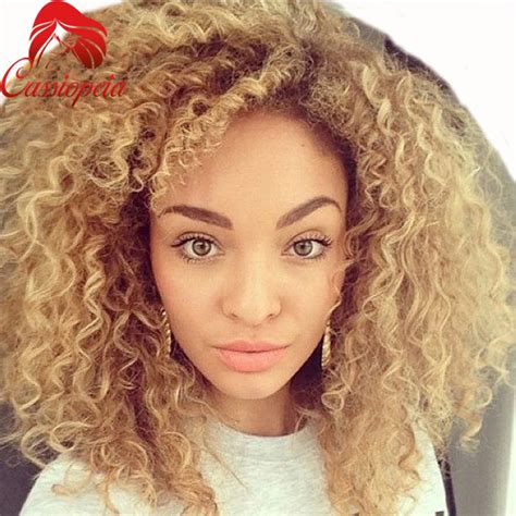 7A Peruvian Virgin Human Hair Curly Full Lace Wig Honey Blonde Human