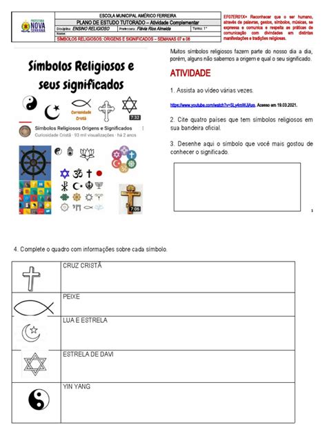 Simbolos Religiosos 2 Ano - 7º Ano - Atividade Complementar - Símbolos Religiosos | PDF