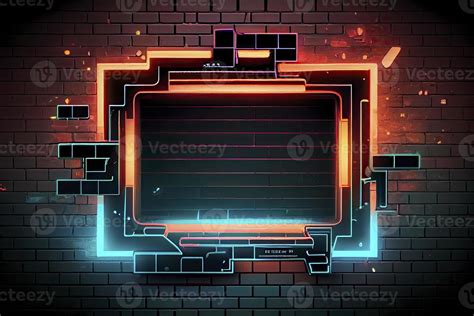 Abstract Background Of Sci Fi Hud Ui Neon Frame On Brick Wall