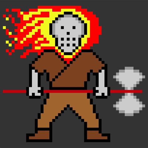 Guerrero Luchador Con Cabeza De Calavera De Fuego En Pixel Art