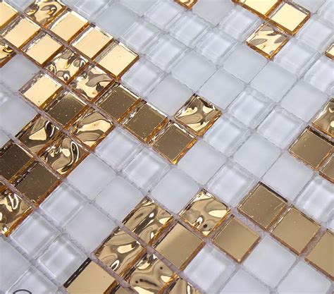 Gold And Cream Mirrored Glass Mosaic Tile Murals Frosted Crystal