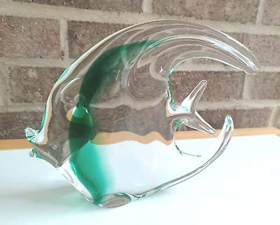 Large Murano Clear Green Art Glass Angel Fish Figurine Lb Oz Ebay