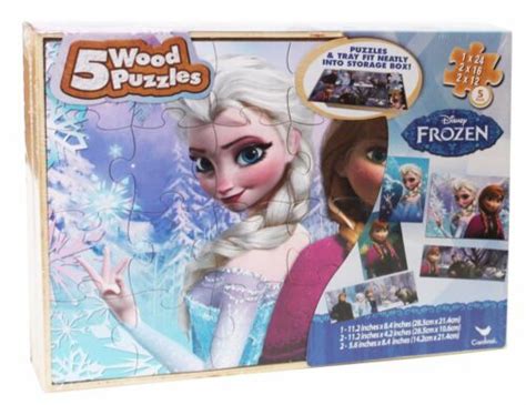 New Disney Frozen 5 Wood Puzzles In Wooden Storage Box Sealed Ebay