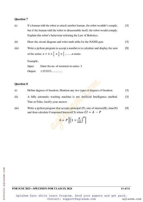 Icse Robotics Artificial Intelligence Specimen Paper Pdf Cisce