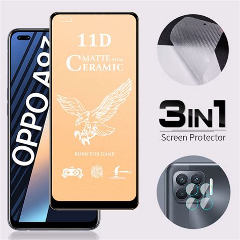 3 In 1 Soft Ceramic Matte Full Tempered Glass And Camera Lens Back Screen Sticker For Oppo A17