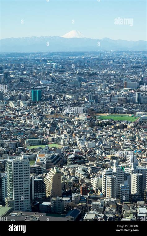 Panoramic view of Tokyo and Mt Fuji from the observation deck of the North Tower of the Tokyo ...