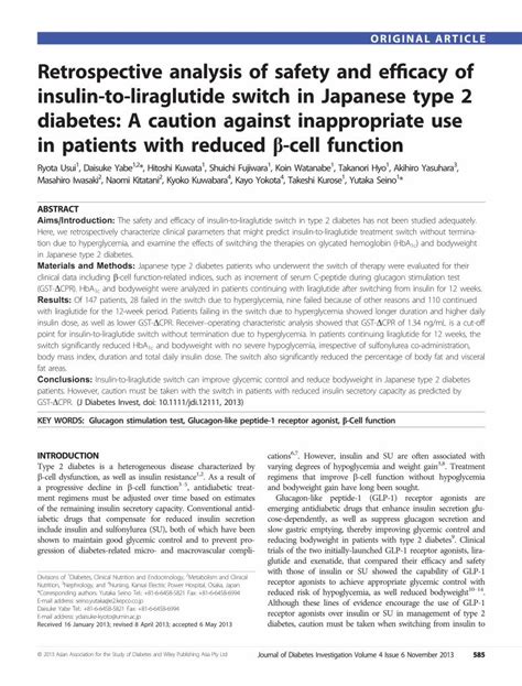 Pdf Retrospective Analysis Of Safety And Efficacy Of Insulin To Liraglutide Switch In Japanese