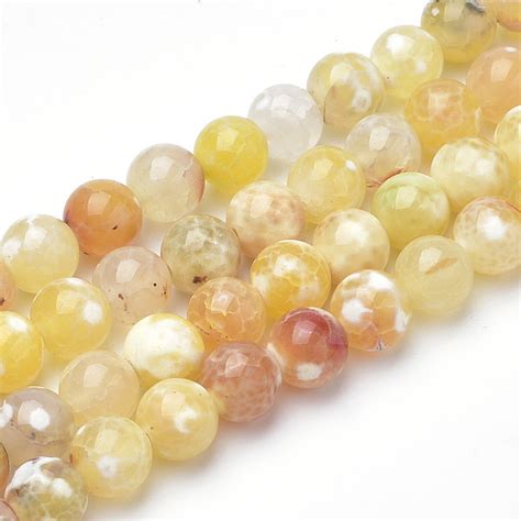 Dyed Natural Fire Crackle Agate Beads Strands Round Yellow Mm