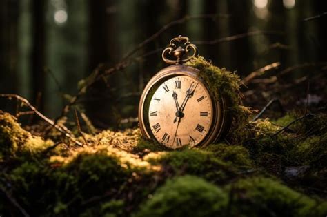 Un Viejo Reloj De Bolsillo Sentado En Medio De Un Bosque Foto Premium