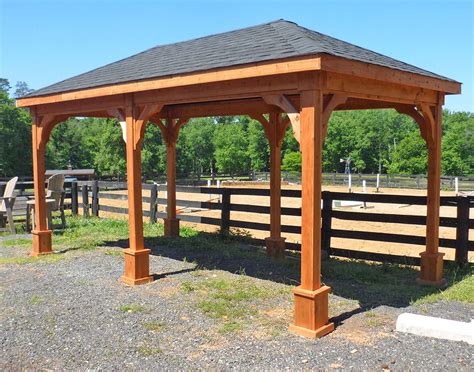 Red Cedar Single Roof Open Rectangle Gazebos With Arched Beams