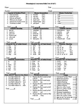 Printable Phonological Awareness Skills Test