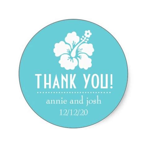 Zazzle Hibiscus Flower Thank You Labels Teal Round Stickers Hibiscus Sticker Hibiscus