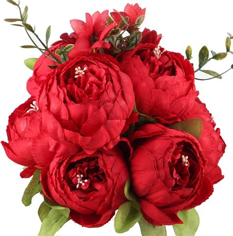 Ouli Store Bouquets De Fleurs Artificielles En Soie Pivoine