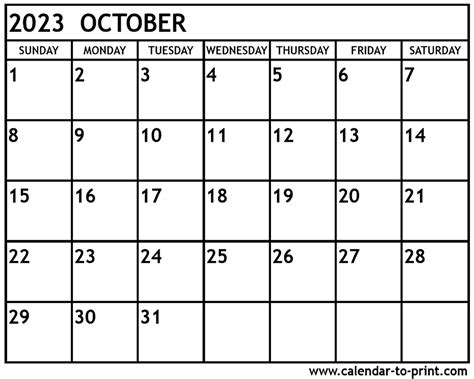 October 2023 Calendar Free Printable Calendar Free Printable Monthly