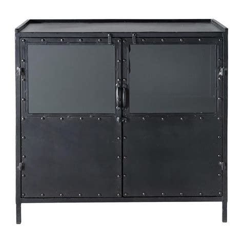 Credenza Nera Con Vetrine Stile Industriale In Metallo L 87 Cm Edison