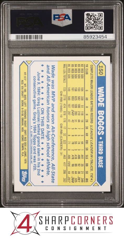 1987 TOPPS TIFFANY 150 WADE BOGGS RED SOX HOF PSA 10 B3884915 454 EBay