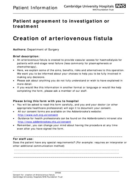 Fillable Online Cuh Org Creation Of Arteriovenous Fistula Cuh Org Fax