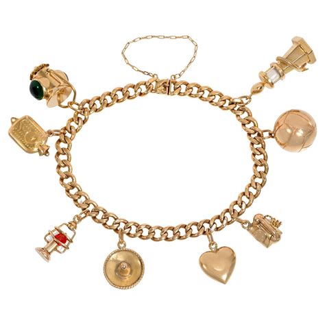 Gold Link Bracelet with Stone Charms For Sale at 1stDibs | milford ...