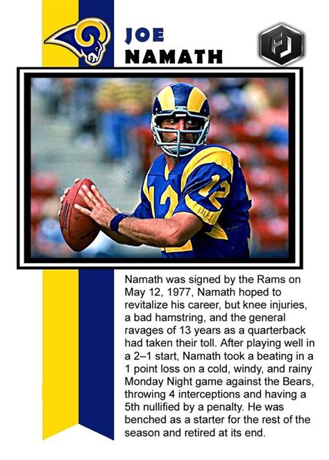 ACEO JOE NAMATH LOS ANGELES RAMS CUSTOM HAND MADE ART CARD EBay