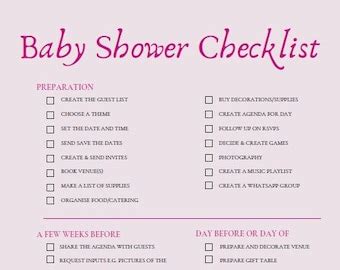 Baby Shower Planner Checklist Etsy