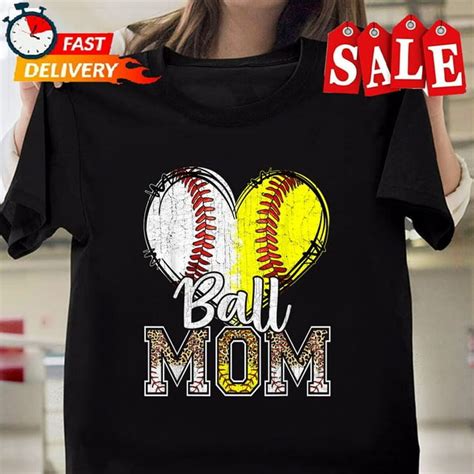 Ball Mom Heart Baseball Softball Mama Women Mothers Day 2024 Unisex T