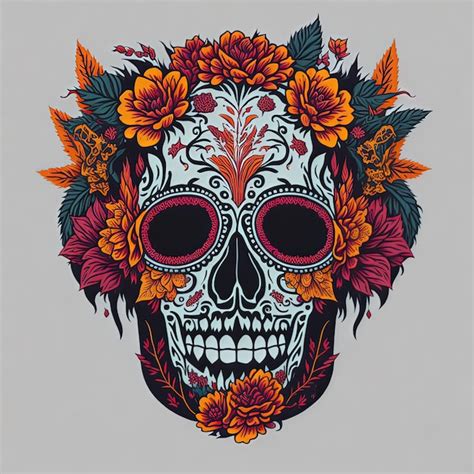 Ilustração vetorial dia do festival do méxico morto crânio flor morta