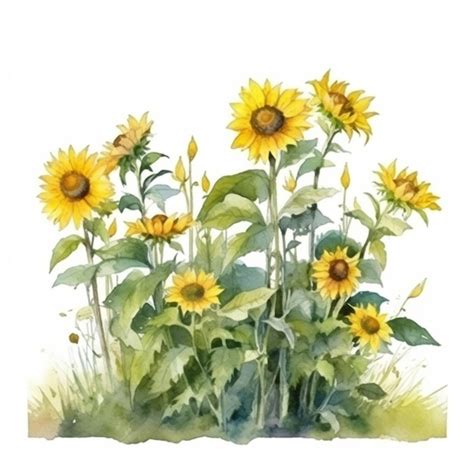 Premium Photo Watercolor Of Sunflowers In A Field