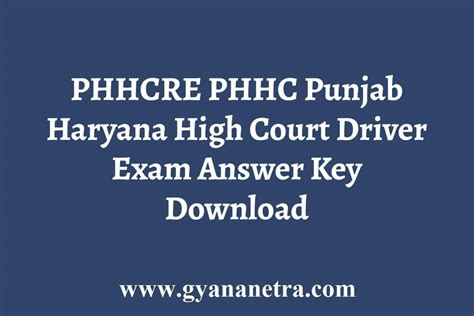 PHHCRE Answer Key 2022 Punjab Haryana High Court Driver Exam Key