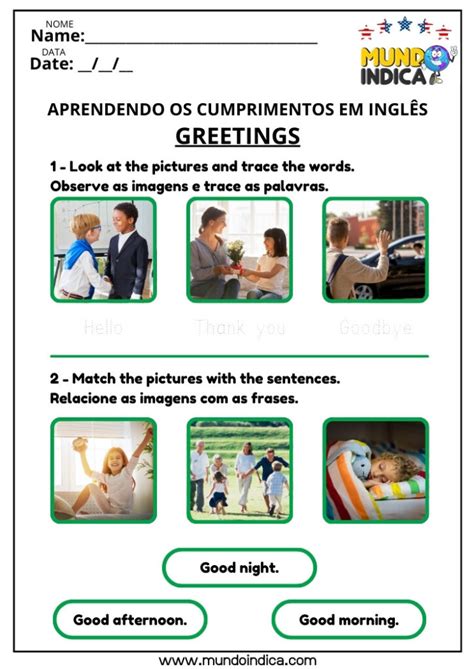 Cumprimentos E Saudações Em Inglês Atividades Com Gabarito - 8 Atividades de Inglês sobre Saudações para Imprimir