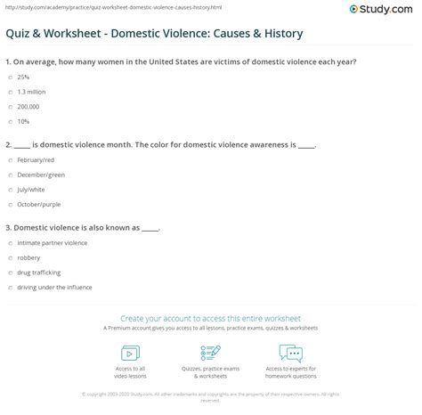 Domestic Violence Worksheets