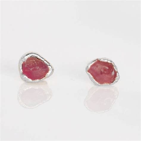 Mini Raw Ruby Earrings, Silver Earrings, July Birthstone, Wedding Gift ...