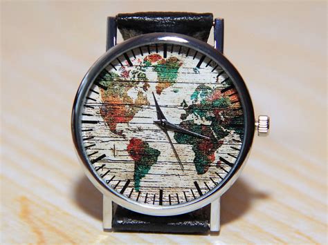 Wristwatch World Map Wrist Watch Globe Watch Earth Travel Etsy