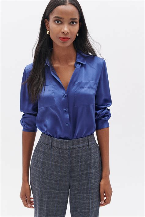 Chemise Jeanne B En Soie Bleu Electrique Femme Morgan