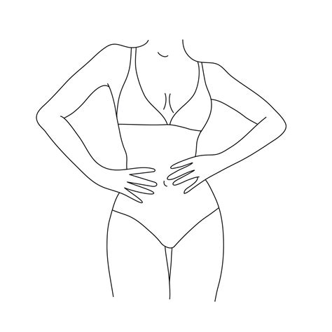 Vector Beautiful Women Body Illustration Minimalist Linear Female Figure Abstract Lingerie