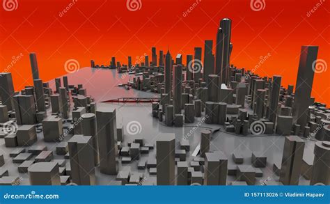 Three Dimensional Landscape Of The Modern City The Huge Layout Of The