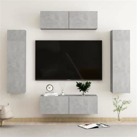 TAM Ensemble de meubles TV 4 pcs Gris béton Aggloméré AB3079087 85816