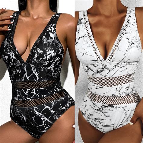 MAILLOT DE BAIN Femmes Bikini Marble Imprimé creux sur une pièce voir à