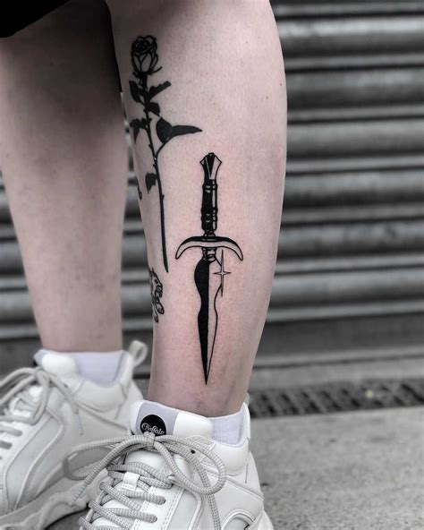 Solid Black Dagger Tattoo By Loz Mclean Inked On The Left Calf