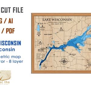 Digital File Pdf Svg Lake Wisconsin Wi Bathymetric Depth Layers Svg