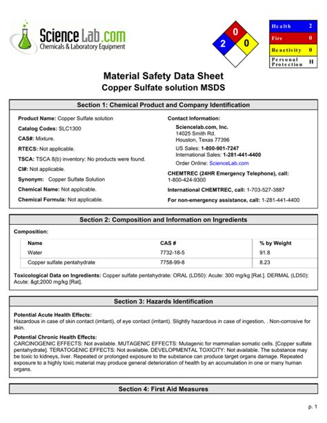 Material Safety Data Sheet Copper Sulfate solution