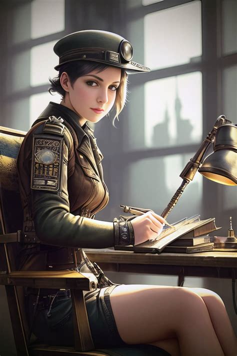 Dieselpunk Girl In A Library By Janahart On Deviantart