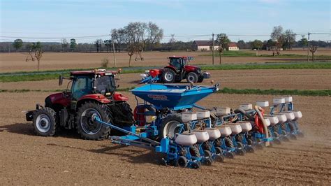 Semis de maïs avec une team Case IH et 2 semoir monosem 6 et 12 rangs