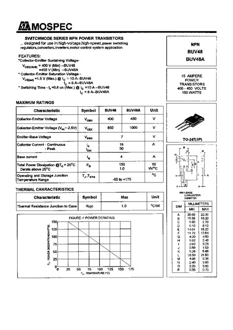 Buv A Datasheet Pages Mospec Power Transistors A V W