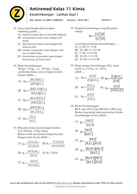 Pdf Soal Dan Pembahasan Kimia Kesetimbangan Reaksi Kelas Beinyu