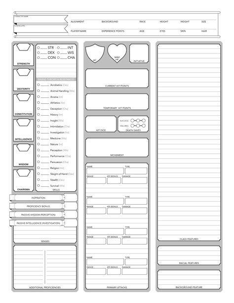 Printable Character Sheet Dnd