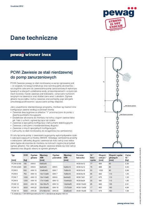 Łańcuchy ze stali nierdzewnej do pomp zanurzeniowych by pewag polska Sp